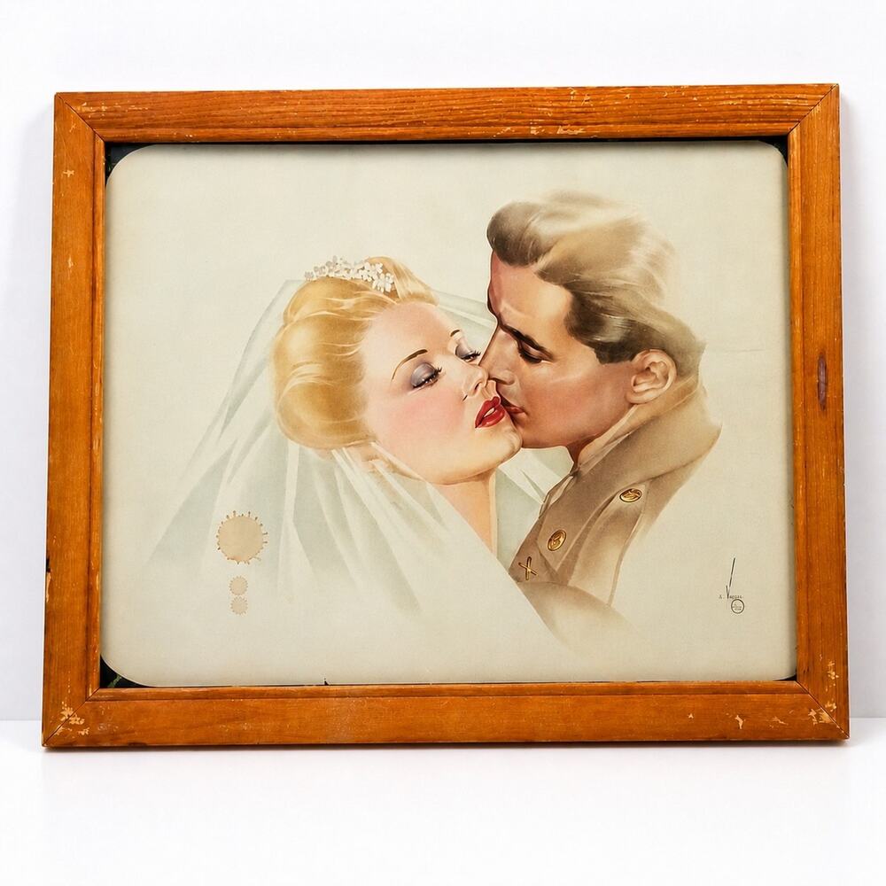 WW2 Original 1940 Varga Esquire Pinup MODEL LIFE Calendar Art Bride Groom Framed